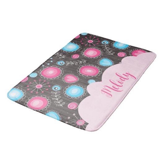 Whimsical roze blauwe harten en bloemen bloemige n badmat (Gekanteld)