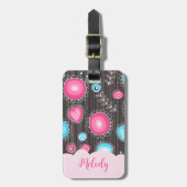 Whimsical roze blauwe harten en bloemen bloemige n bagagelabel (Voorkant verticaal)
