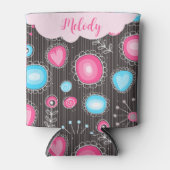 Whimsical roze blauwe harten en bloemen bloemige n blikjeskoeler (Voorkant)