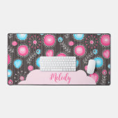 Whimsical roze blauwe harten en bloemen bloemige n bureaumat (Keyboard & Muis)