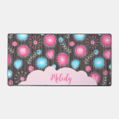 Whimsical roze blauwe harten en bloemen bloemige n bureaumat (Voorkant)