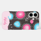 Whimsical roze blauwe harten en bloemen bloemige n Case-Mate iPhone case (Achterkant (horizontaal))