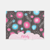 Whimsical roze blauwe harten en bloemen bloemige n fleece deken (Voorkant (Horizontaal))