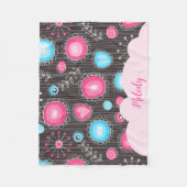 Whimsical roze blauwe harten en bloemen bloemige n fleece deken (Voorkant)