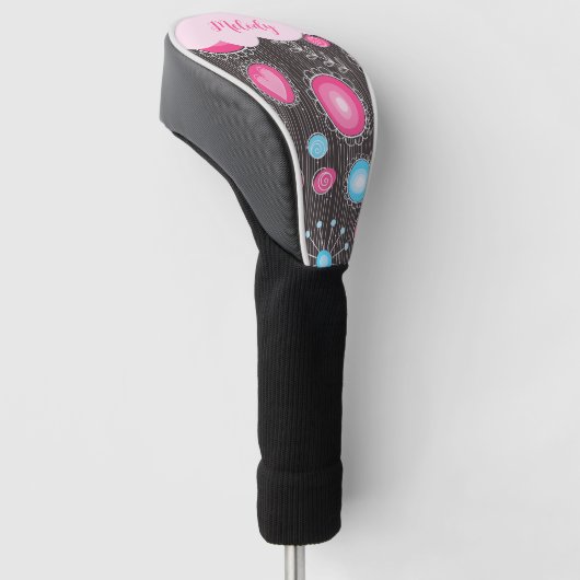 Whimsical roze blauwe harten en bloemen bloemige n golfheadcover (Schuin)