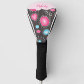 Whimsical roze blauwe harten en bloemen bloemige n golfheadcover (Voorkant)