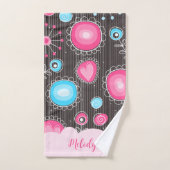 Whimsical roze blauwe harten en bloemen bloemige n handdoek (Handdoek)
