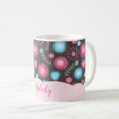 Whimsical roze blauwe harten en bloemen bloemige n koffiemok (Voorkant rechts)