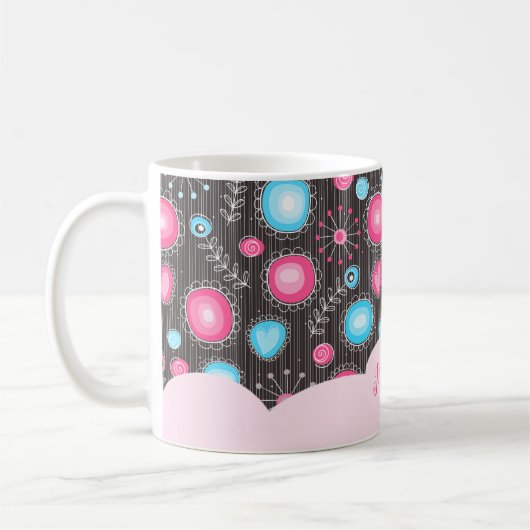 Whimsical roze blauwe harten en bloemen bloemige n koffiemok (Links)