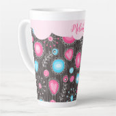 Whimsical roze blauwe harten en bloemen bloemige n latte mok (Linkerhoek)