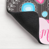 Whimsical roze blauwe harten en bloemen bloemige n muismat (Hoek)