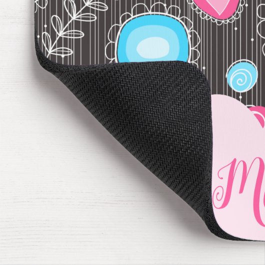 Whimsical roze blauwe harten en bloemen bloemige n muismat (Hoek)