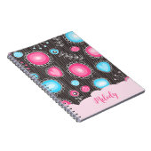 Whimsical roze blauwe harten en bloemen bloemige n notitieboek (Rechterzijde)