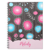 Whimsical roze blauwe harten en bloemen bloemige n notitieboek (Voorkant)