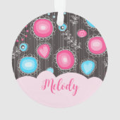 Whimsical roze blauwe harten en bloemen bloemige n ornament (achterkant)