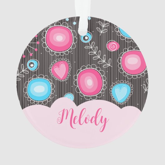 Whimsical roze blauwe harten en bloemen bloemige n ornament (achterkant)