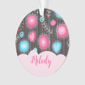 Whimsical roze blauwe harten en bloemen bloemige n ornament (voorkant)