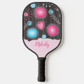 Whimsical roze blauwe harten en bloemen bloemige n pickleball paddle (Achterkant)