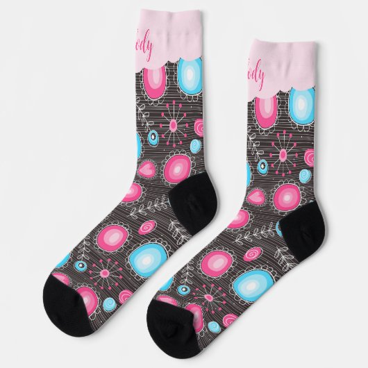 Whimsical roze blauwe harten en bloemen bloemige n sokken (Links)