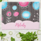 Whimsical roze blauwe harten en bloemen bloemige n theedoek (Gevouwen)