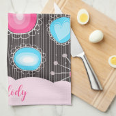 Whimsical roze blauwe harten en bloemen bloemige n theedoek (Quarter Fold)