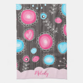 Whimsical roze blauwe harten en bloemen bloemige n theedoek (Verticaal)