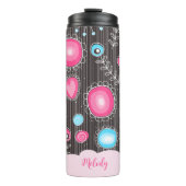 Whimsical roze blauwe harten en bloemen bloemige n thermosbeker (Voorkant)