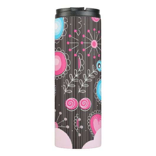 Whimsical roze blauwe harten en bloemen bloemige n thermosbeker (Achterkant)