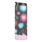 Whimsical roze blauwe harten en bloemen bloemige n thermosbeker (Geroteerd rechts)