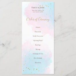 Whimsical Roze Blauwe Waterverven pastel bruiloft Programmakaart