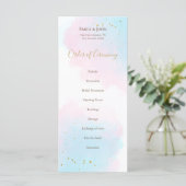 Whimsical Roze Blauwe Waterverven pastel bruiloft Programmakaart (Staand voorkant)