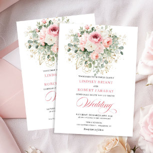 Whimsical Roze Bloem Boho Trouw Uitnodiging