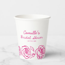 Whimsical Roze Bloem Bruidsdouche Papieren Bekers