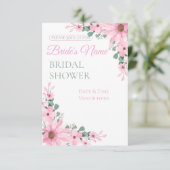 Whimsical roze bloem bruiloft uitnodiging (Staand voorkant)