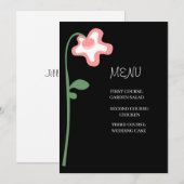 Whimsical roze bloem zwart bruiloftsmenu menu (Voorkant / Achterkant)