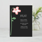 Whimsical roze bloem zwart bruiloftsmenu menu (Staand voorkant)