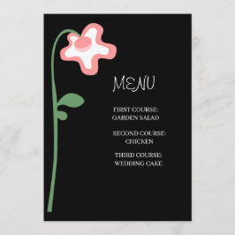 Whimsical roze bloem zwart bruiloftsmenu menu