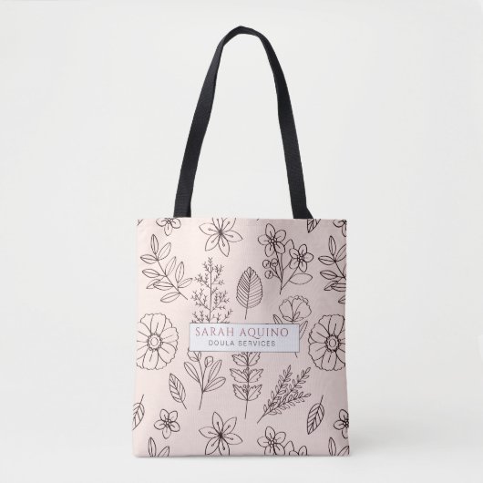Whimsical Roze Bloemen Doula of vroedvrouw Promoti Tote Bag (Voorkant)