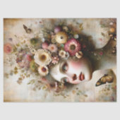 Whimsical Roze Bloemen Maiden, Antiek Decoupage Tissuepapier (Voorkant)