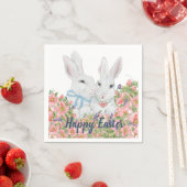 Whimsical Roze Bloemen Witte Bunny Konijnen Pasen Servet (Insitu)