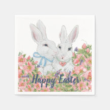 Whimsical Roze Bloemen Witte Bunny Konijnen Pasen