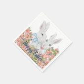 Whimsical Roze Bloemen Witte Bunny Konijnen Pasen Servet (Hoek)