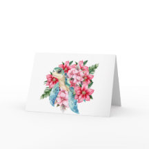 Whimsical Roze Bloemen & Zee Schildpad Note Kaart