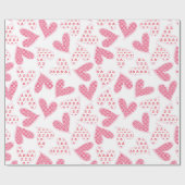 Whimsical roze bloemenharten patroon cadeaupapier (Vlak)