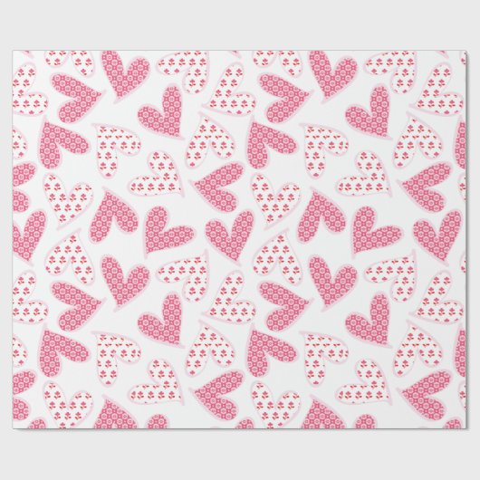 Whimsical roze bloemenharten patroon cadeaupapier (Vlak)