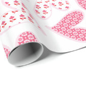 Whimsical roze bloemenharten patroon cadeaupapier (Rol Hoek)
