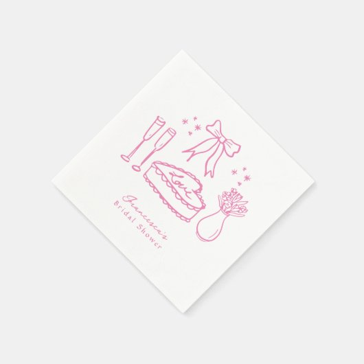 Whimsical Roze Bow Cake Champagne Vrijgezellenfees Servet (Hoek)