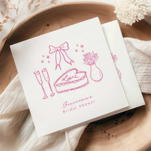 Whimsical Roze Bow Cake Champagne Vrijgezellenfees Servet