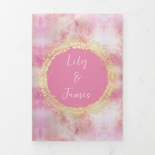 Whimsical Roze Bruiloft Drieluik Uitnodiging (Cover)