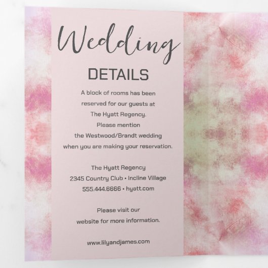 Whimsical Roze Bruiloft Drieluik Uitnodiging (Binnenzijde eerst)